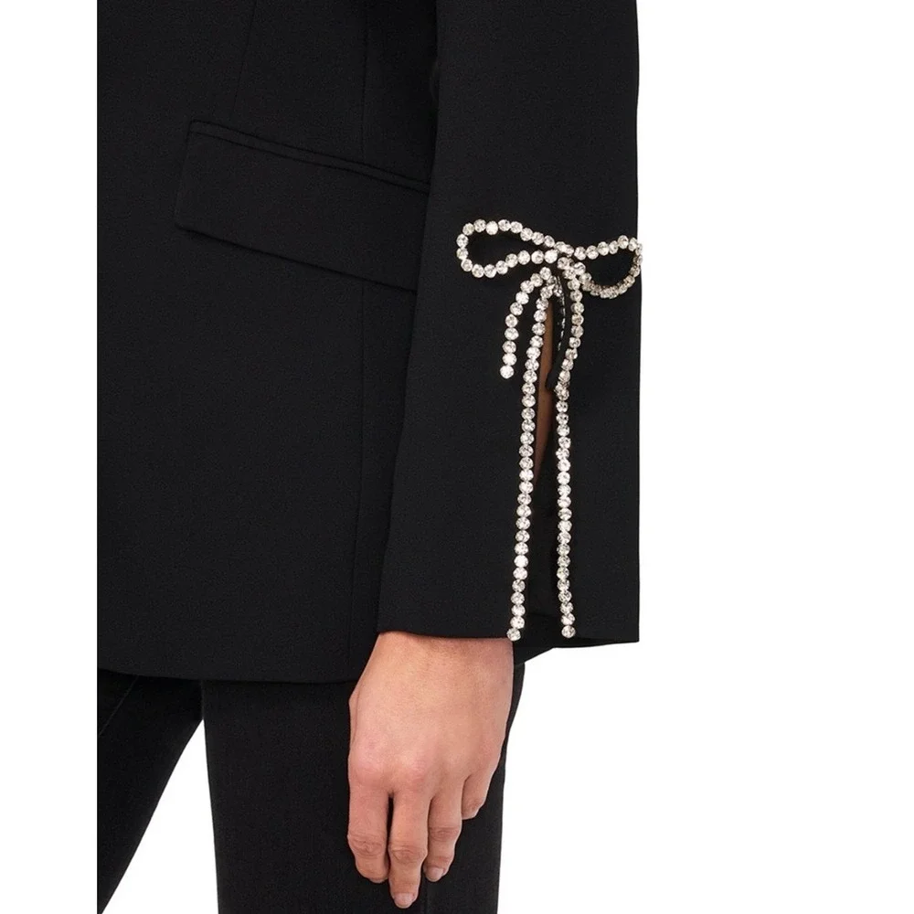 CeCe Rhinestone Bow Sleeve One-Button‎ Blazer Black Elegant Tailored Jacket 4
